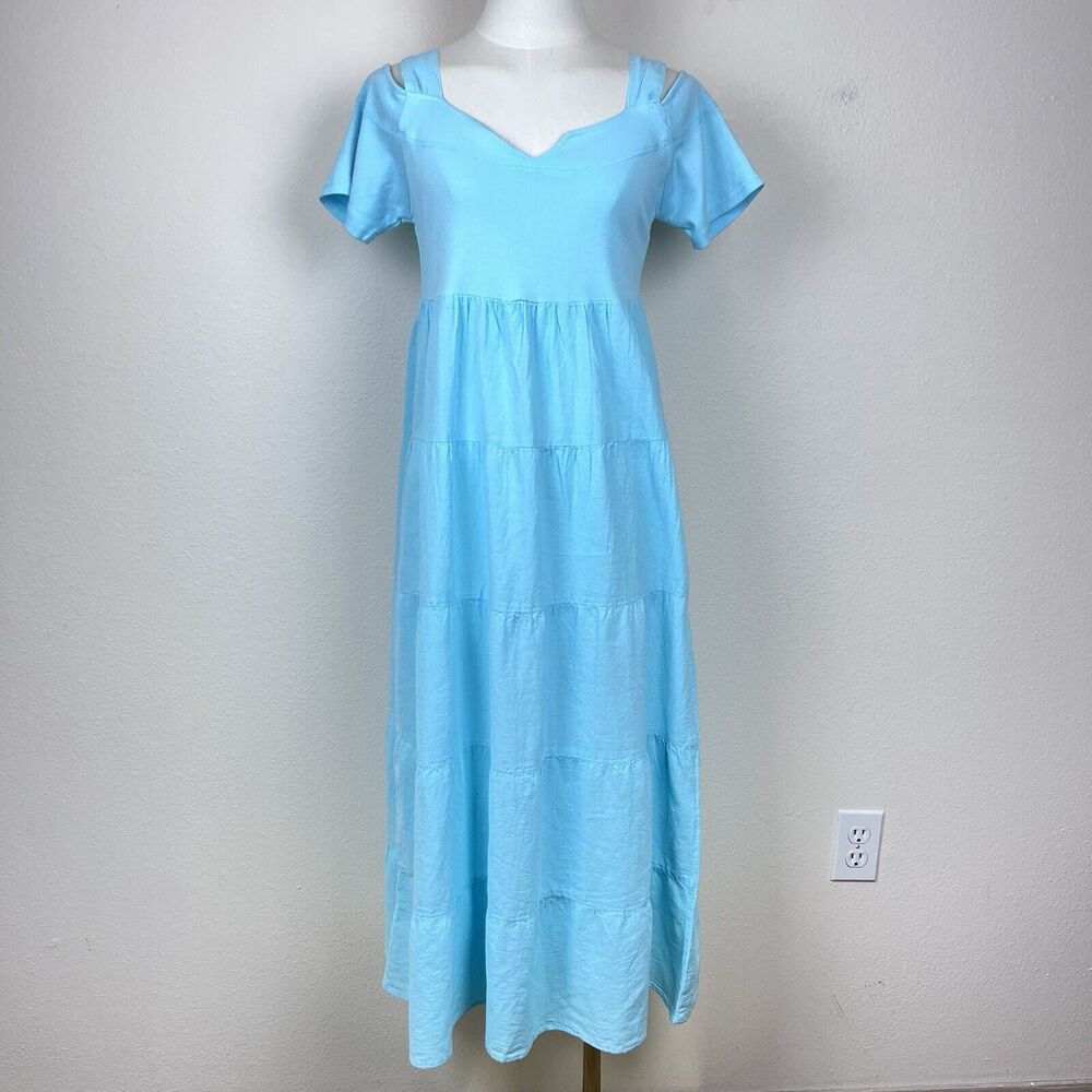 Drawstrings Of Malibu Dress Womens Extra Small 90s Y2K Midi Beach Boho Blue